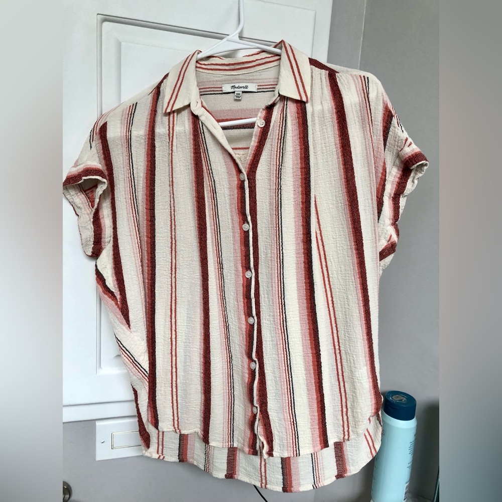 Madewell Red and Cream Striped Button-Down Shirt